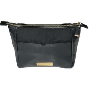 J. Mendel Cosmetic Clutch Bag black faux leather gold zipper